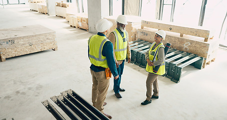 Image showing Engineering team, handshake and teamwork at construction site, support or collaboration after successful project. Shaking hands, architecture and thank you of happy group in b2b partnership agreement