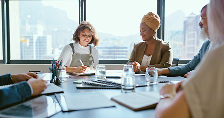 Image showing Business people, handshake or office contract success in marketing office, advertising agency or branding company. Happy smile, creative designers or shaking hands, clapping and teamwork partnership