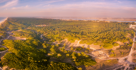 Image showing Aerial view of secondary sand dunes at sunset