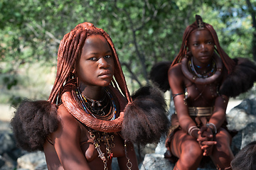 Image showing Himba woman with in the village, namibia Africa