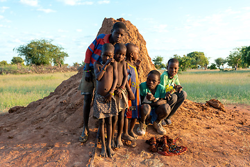 Image showing Himba boys, indigenous namibian ethnic people, Africa