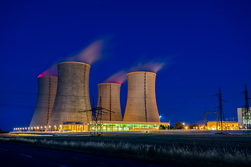 Image showing Nuclear Power Station At Night, Dukovany, Czech Republic