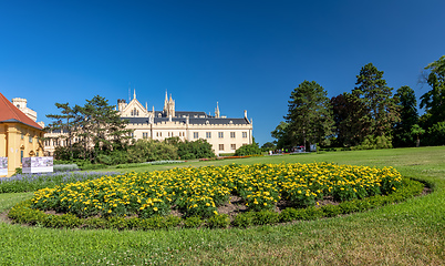 Image showing Lednice Chateau with beautiful gardens and parks on sunny summer day
