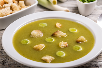 Image showing Fresh green leek soup