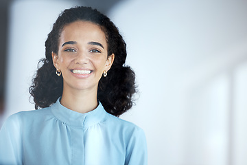 Image showing Portrait, business and black woman with smile, startup success and confidence in modern office. Face, African American female leader and happy manager with leadership skills, new project or happiness