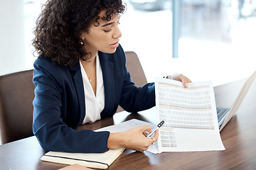 Image showing Business, woman and financial advisor consulting with paperwork, report and investment documents. Broker, consultant and meeting for contract analysis, planning legal feedback and consultation notes