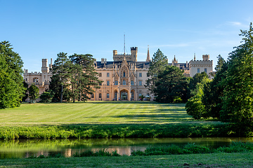 Image showing Lednice Chateau with beautiful gardens and parks on sunny summer day