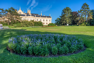 Image showing Lednice Chateau with beautiful gardens and parks on sunny summer day