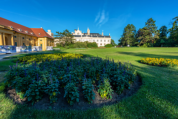 Image showing Lednice Chateau with beautiful gardens and parks on sunny summer day