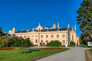 Image showing Lednice Chateau with beautiful gardens and parks on sunny summer day