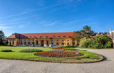 Image showing Lednice Chateau with beautiful gardens and parks on sunny summer day