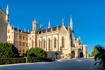 Image showing Lednice Chateau with beautiful gardens and parks on sunny summer day