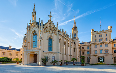 Image showing Lednice Chateau with beautiful gardens and parks on sunny summer day