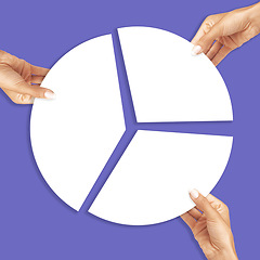 Image showing Hand, collaboration and concept in studio for partnership, growth or business integration on purple background. People, hands and teamwork, participation and abstract advertising, support or help