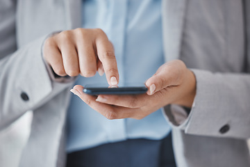 Image showing Phone, hand or business woman typing for investment schedule, calendar or stock market trading management. Zoom, finance worker or mobile networking technology in budget planning, cryptocurrency app