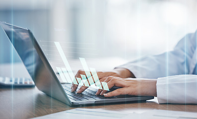 Image showing Laptop, hands or overlay of business woman for investment schedule, calendar or stock market trading management. Zoom, finance worker typing on networking technology budget planning or cryptocurrency