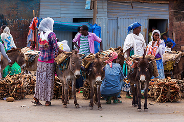 Image showing Ethiopian people selling firewood, Ethiopia Africa