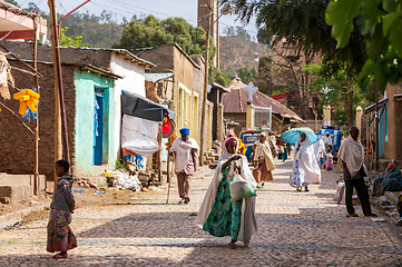 Image showing Women return from the morning Mass, Aksum Ethiopia, Africa