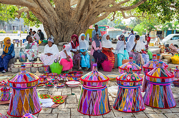 Image showing tigray woman resting in center of of Aksum, Ethiopia Africa