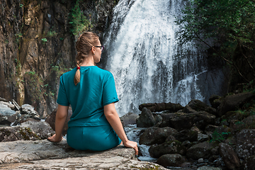 Image showing Woman at Korbu Waterfall