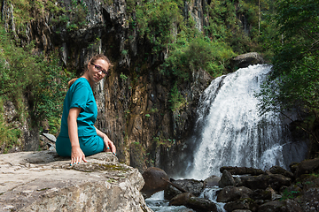 Image showing Woman at Korbu Waterfall