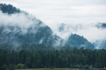 Image showing Little house in forested mountain slope