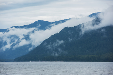 Image showing Foggy Teletskoye lake in Altai mountains