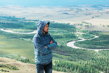 Image showing Relaxing man in Kurai steppe on North-Chui ridge