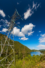 Image showing Power lines in the beautiful mountain landscape