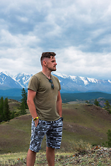 Image showing Relaxing man in Kurai steppe on North-Chui ridge