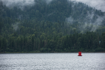 Image showing Foggy Teletskoye lake in Altai mountains