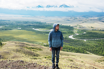 Image showing Relaxing man in Kurai steppe on North-Chui ridge