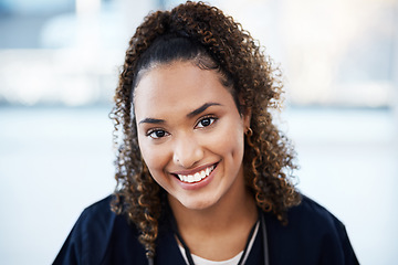 Image showing Nurse, portrait or woman in hospital, clinic or wellness center for medical help, trust or Brazil medicine treatment. Smile, happy face or healthcare worker and vision, ideas or doctor life insurance