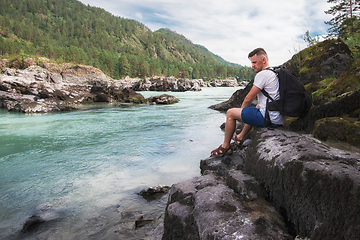 Image showing Man resting at river