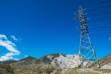 Image showing Power lines in the beautiful mountain landscape