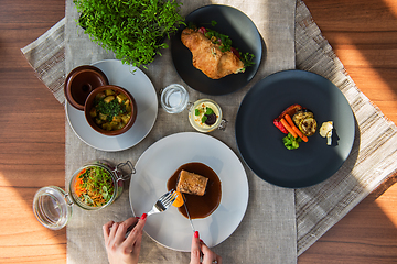 Image showing Top view of business lunch