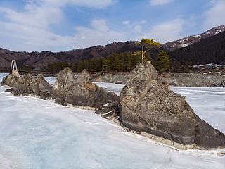 Image showing Fast mountain river Katun at winter