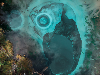 Image showing Geyser (blue, silver) lake with thermal springs