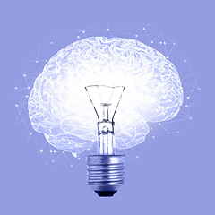 Image showing Lightbulb brain abstract, idea and thinking for creative innovation, strategy and solution with vision. Mindset, mind power and neurological science for natural energy network, brainstorming or ideas