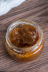 Image showing Glass jar full of fig jam 