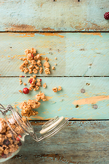 Image showing Glass jar with healthy breakfast cereal 