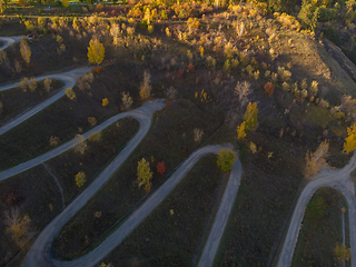 Image showing Aerial top vew of winding road in the city