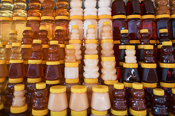 Image showing A lot of jars with natural organic honey