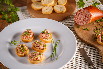 Image showing Bread and tea sausage