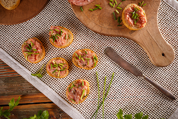 Image showing Pate with bruschetta and chives