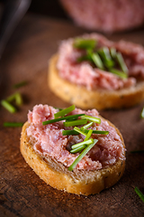 Image showing Bruschetta with Tea sausage