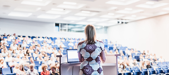 Image showing Public speaker giving talk at Business Event.