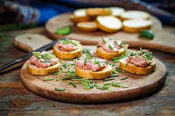 Image showing Bruschetta with Tea sausage