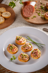 Image showing Pate with fresh baguette