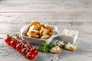 Image showing Bruschetta sandwiches with cottage cheese